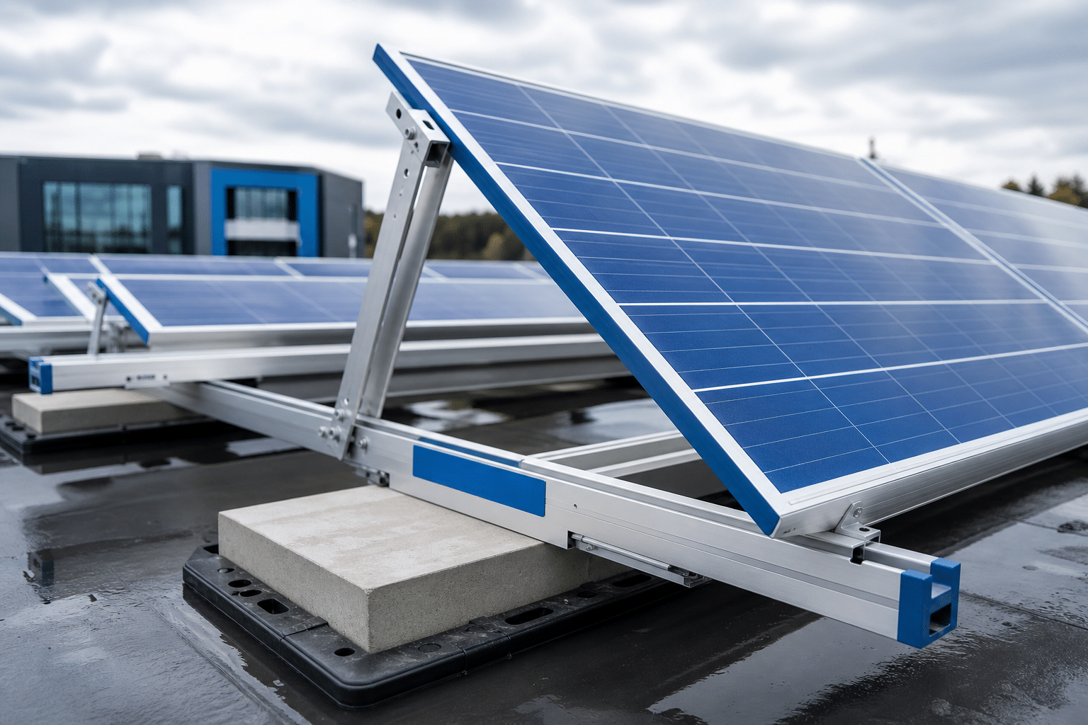 Aufständerung Flachdach Photovoltaik Aluminium Konstruktion 30 Grad Neigungswinkel Solarmodule